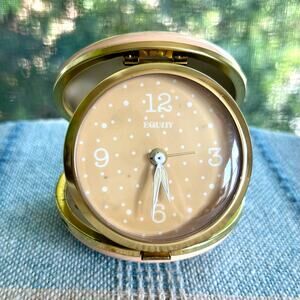 Vintage Equity Travel Alarm Clock – Peach Color Polka Dot Face, Folding Case